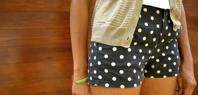 Polka Dot Shorts + Striped Cardigan