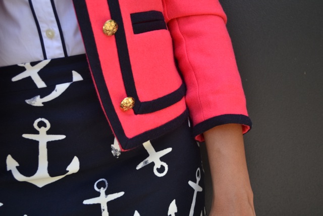 Anchor Print Skirt + Piped Shirt + Ladylike Jacket