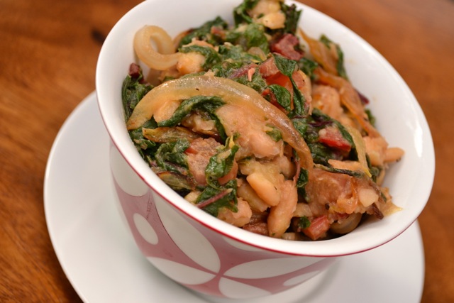 Recipe: Pan Seared White Beans with Onions and Chard 