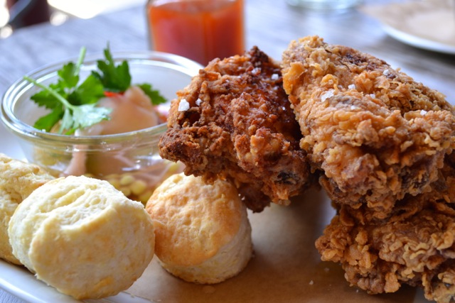 Fried Chicken with Tiny Biscuits and Pickled Vegetables