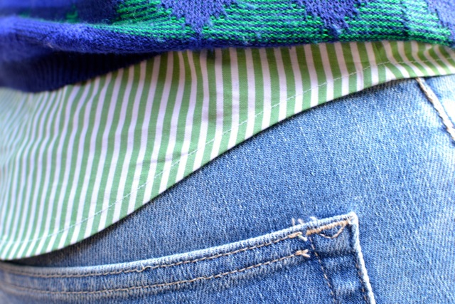 Diamond Print Sweater + Stripe Shirt + Jeans 3