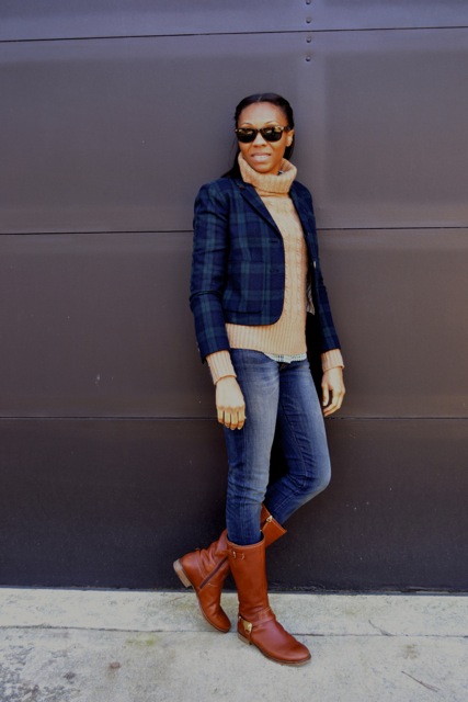 Plaid Jacket + Cable Knit Sweater + Gingham Shirt 2