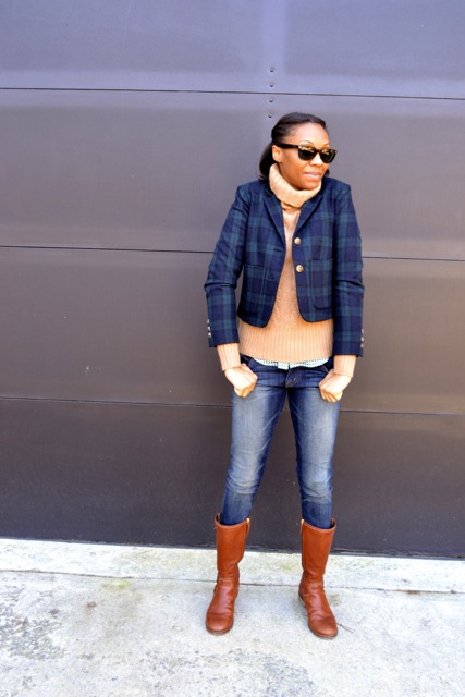 Plaid Jacket + Cable Knit Sweater + Gingham Shirt 3