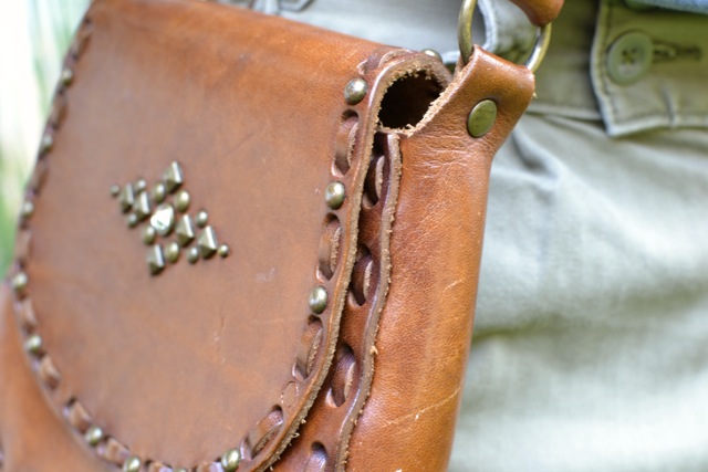 Vintage Studded Leather Crossbody Bag