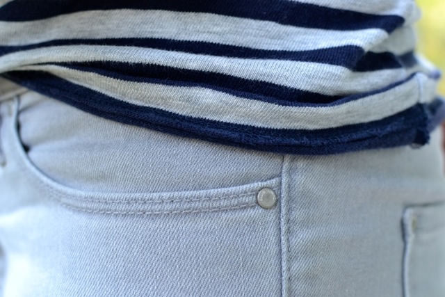 Gray/Navy Stripe Tee + Gray Jeans