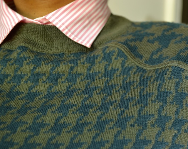 Hunter Green and Olive Houndstooth Sweater + Pink Stripe Shirt 