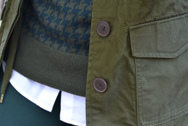 Hunter Green and Olive Houndstooth Sweater + White Shirt + Olive Jacket + Hunter Green Pants 