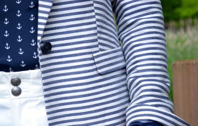 Anchor Print Blouse + Striped Blazer 