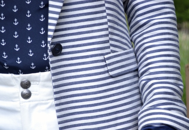Anchor Print Top + Stripe Blazer + Sailor Pants