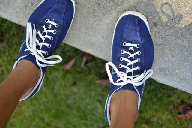 Navy and Green Tretorn Nylite Sneakers