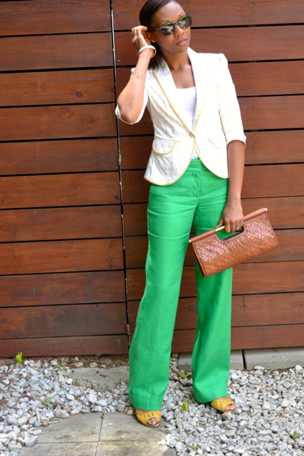 Ladybug Blazer + Tank + Green Linen Pants + Yellow Shoes 2