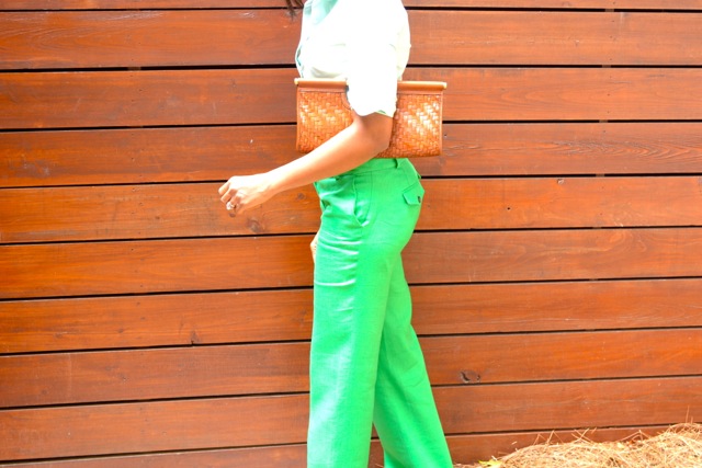 Tonal Greens: Seafoam Shirt + Green Linen Pants + Cognac/Nude Bag and Shoes 2
