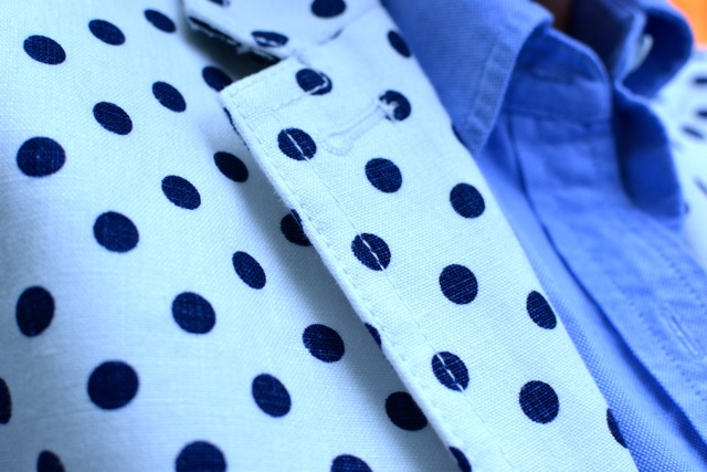 Navy/White Dot Blazer + Light Blue Button Front Shirt
