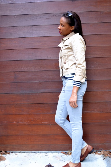 Stripe Tee + Gray Jeans + Crop Trench 2