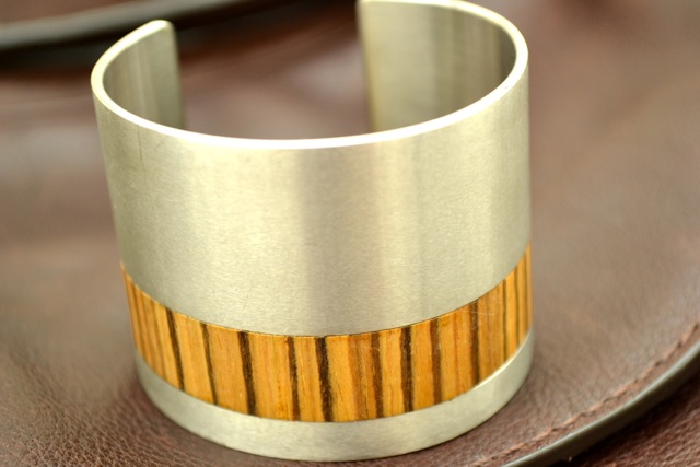Tivi Stainless Steel and Zebrawood Cuff Bracelet 
