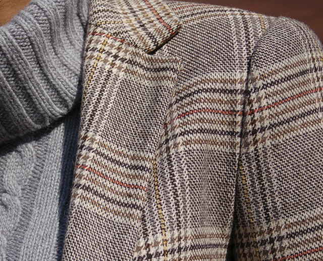 Glen Plaid Blazer + Gray Cable Knit Turtleneck Sweater 